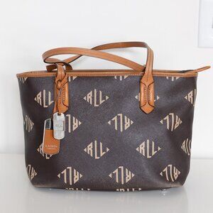 Lauren Ralph Lauren Brown Monogram Tote Bag Shopper Purse Handbag